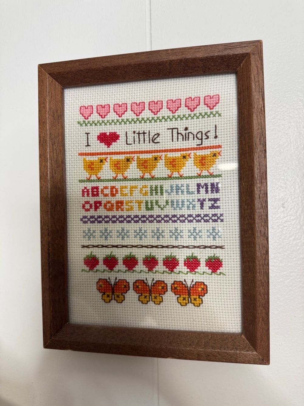 Vintage needlepoint framed words letters animals